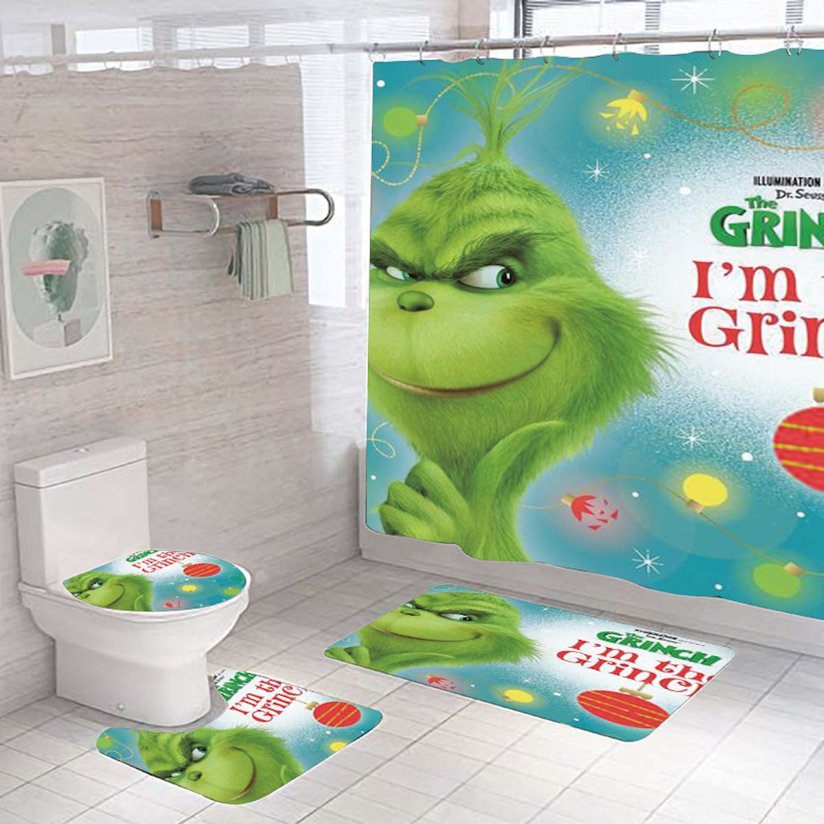 Conjunto De Cortinas De Chuveiro Christmas Grinchs Anime Waterproof