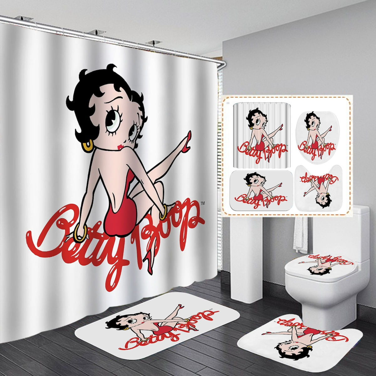 Conjunto De Cortinas De Chuveiro Bettys Boops Anime Waterproof 4 Unidades