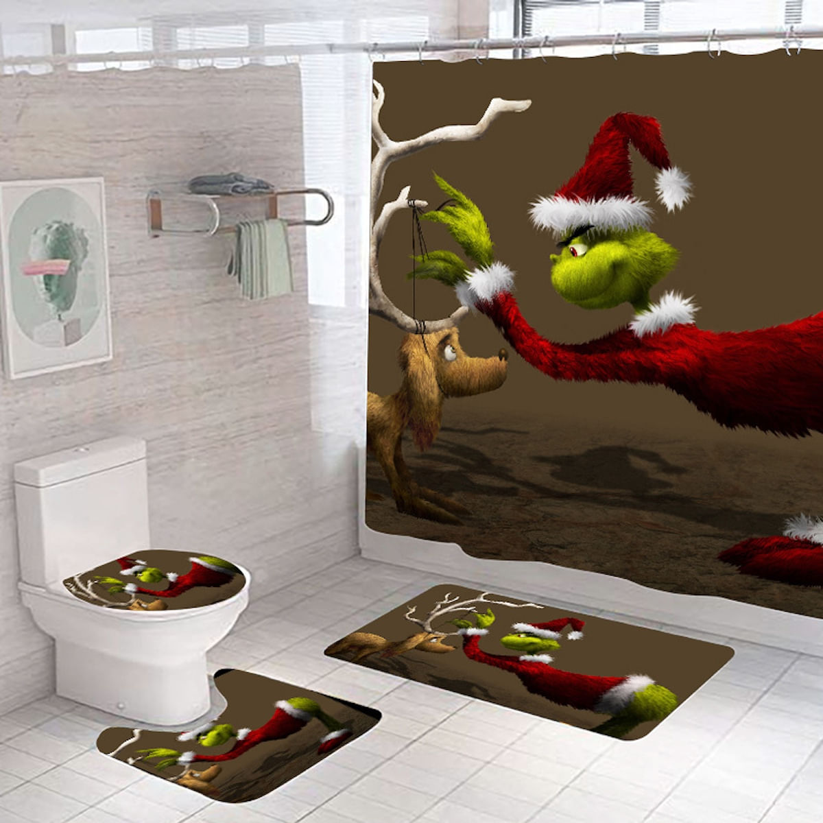 Conjunto De Cortinas De Chuveiro Christmas Grinchs Anime Waterproof