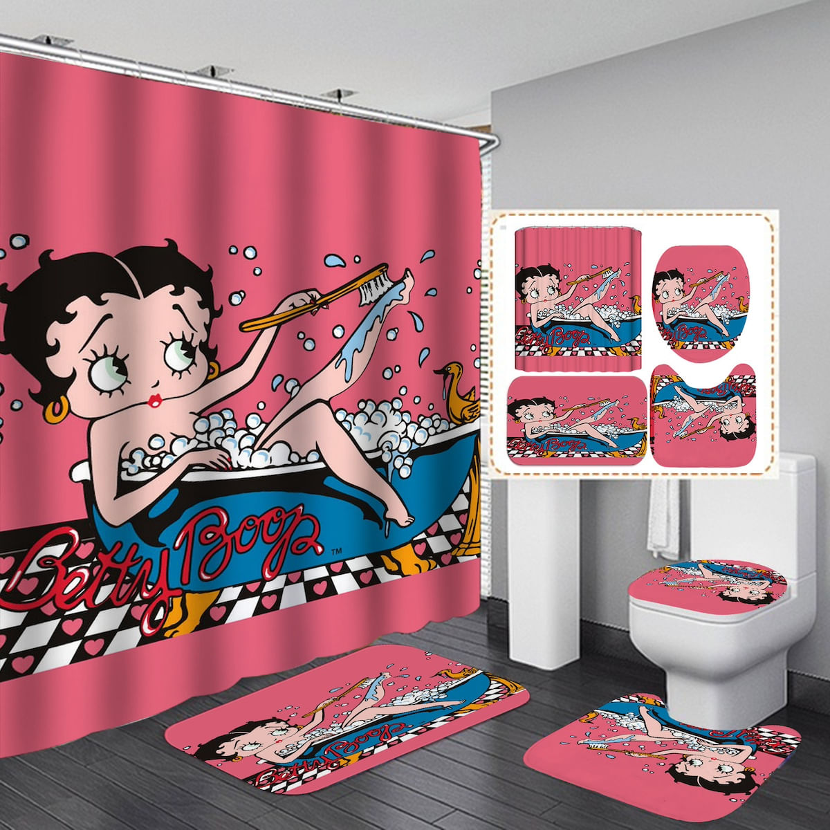 Conjunto De Cortinas De Chuveiro Bettys Boops Anime Waterproof 4 Unidades