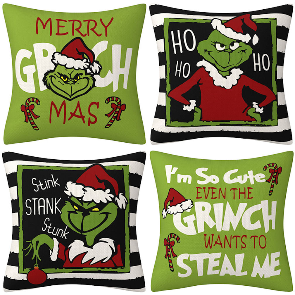 Capas De Almofada Merry Christmas Grinch Anime 45x45cm 4 Unidades