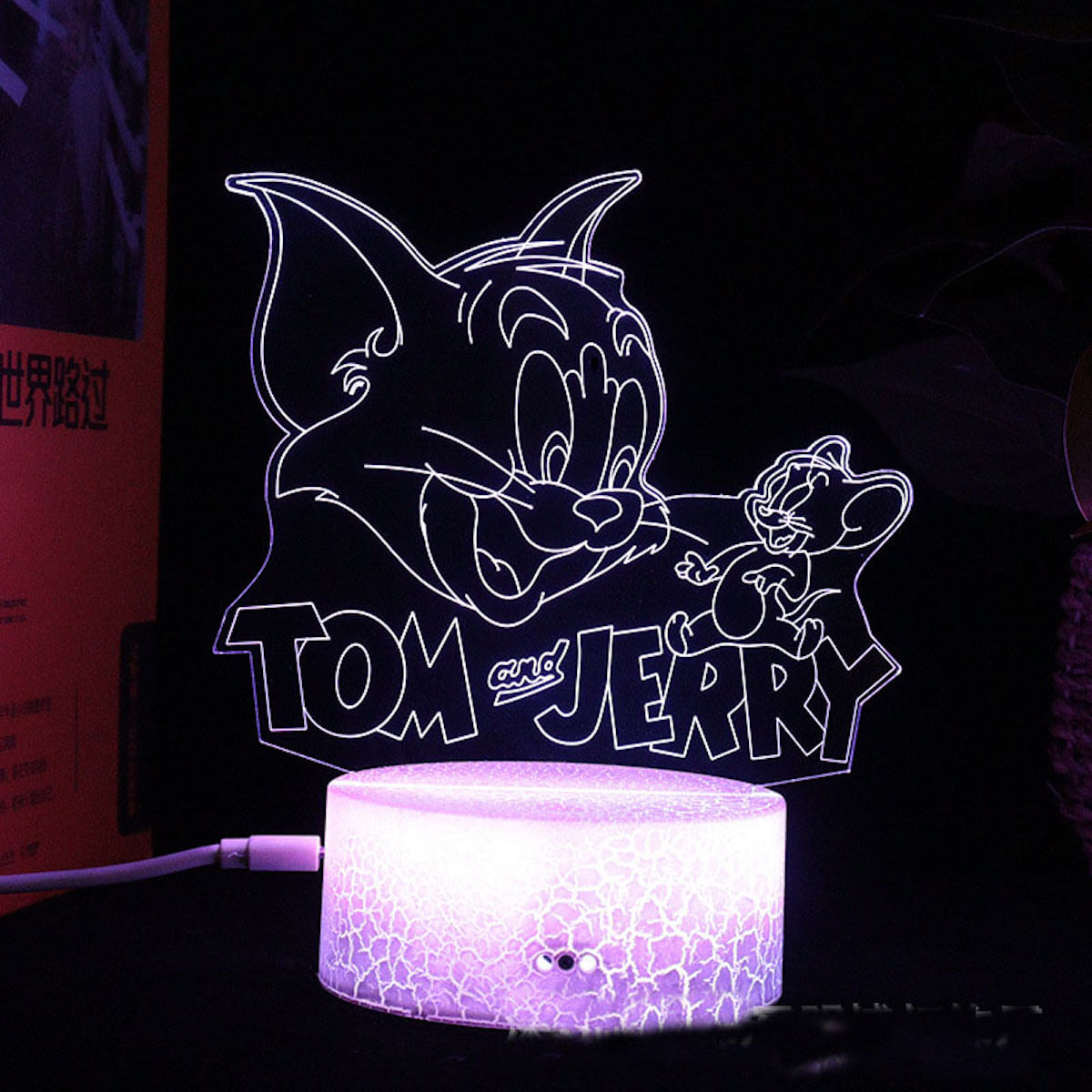 Lâmpada De Luz Noturna Tom Jerrys Anime Decor 3d Illusion Com Base