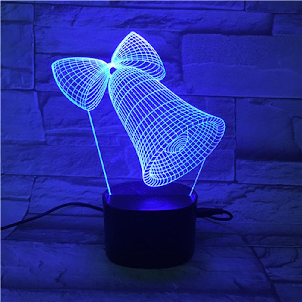 Candeeiro De Mesa Com Luz Noturna 3D Bowknot Bell Led Colorful Rainbow