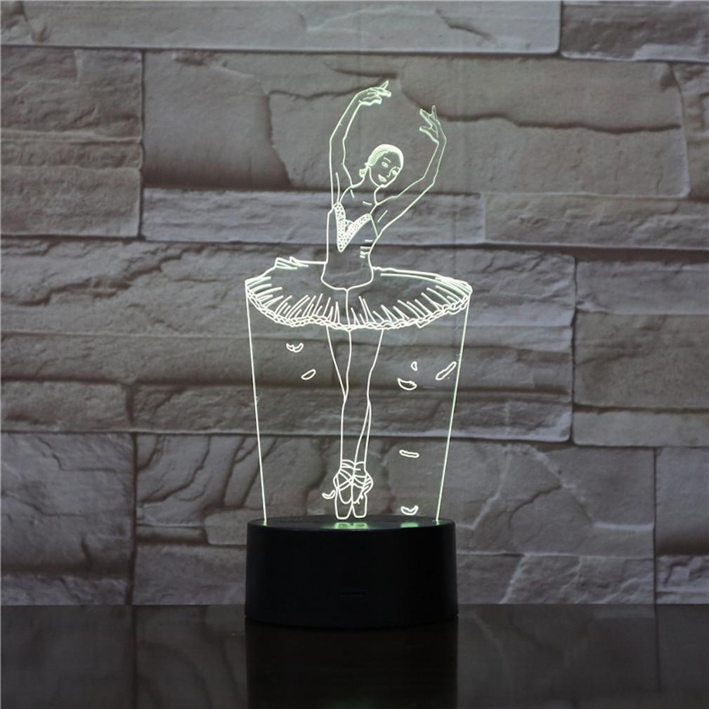Lâmpada De Ilusão Led 3D Night Light Ballet Com Mudança De Cor