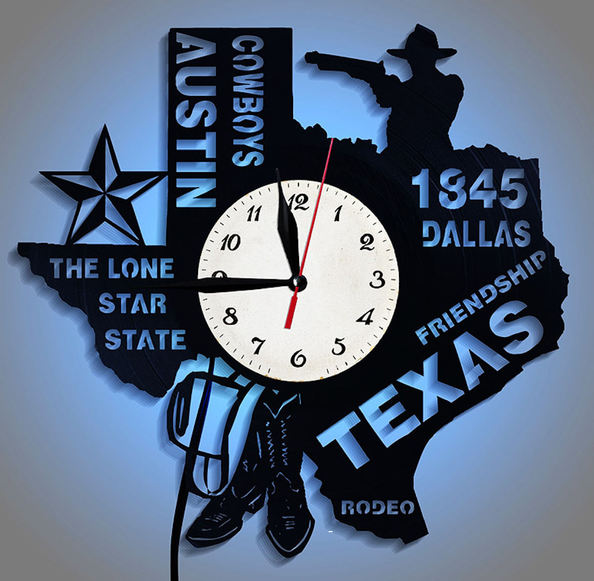 Relógio De Parede Texas Led Vinyl Record Anime Black 30cm