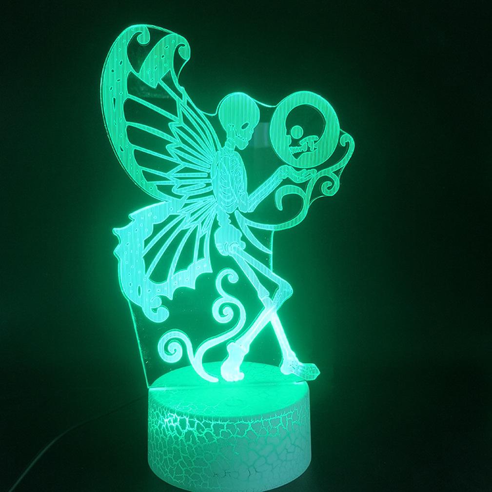 Led 3d Night Light Butterfly Wings Skull Com Cor De Arco-íris