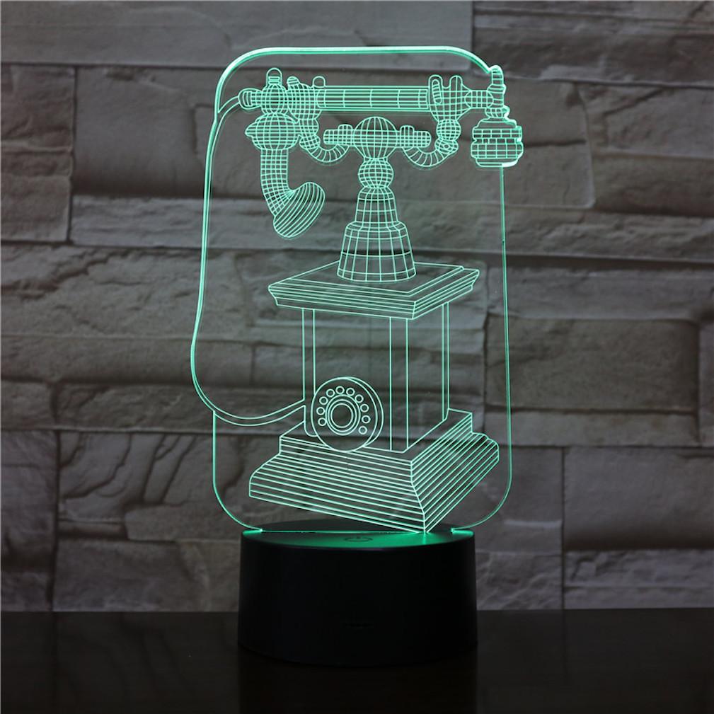 Lâmpada De Ilusão Led 3D Com Luz Noturna, Telefone Retrô