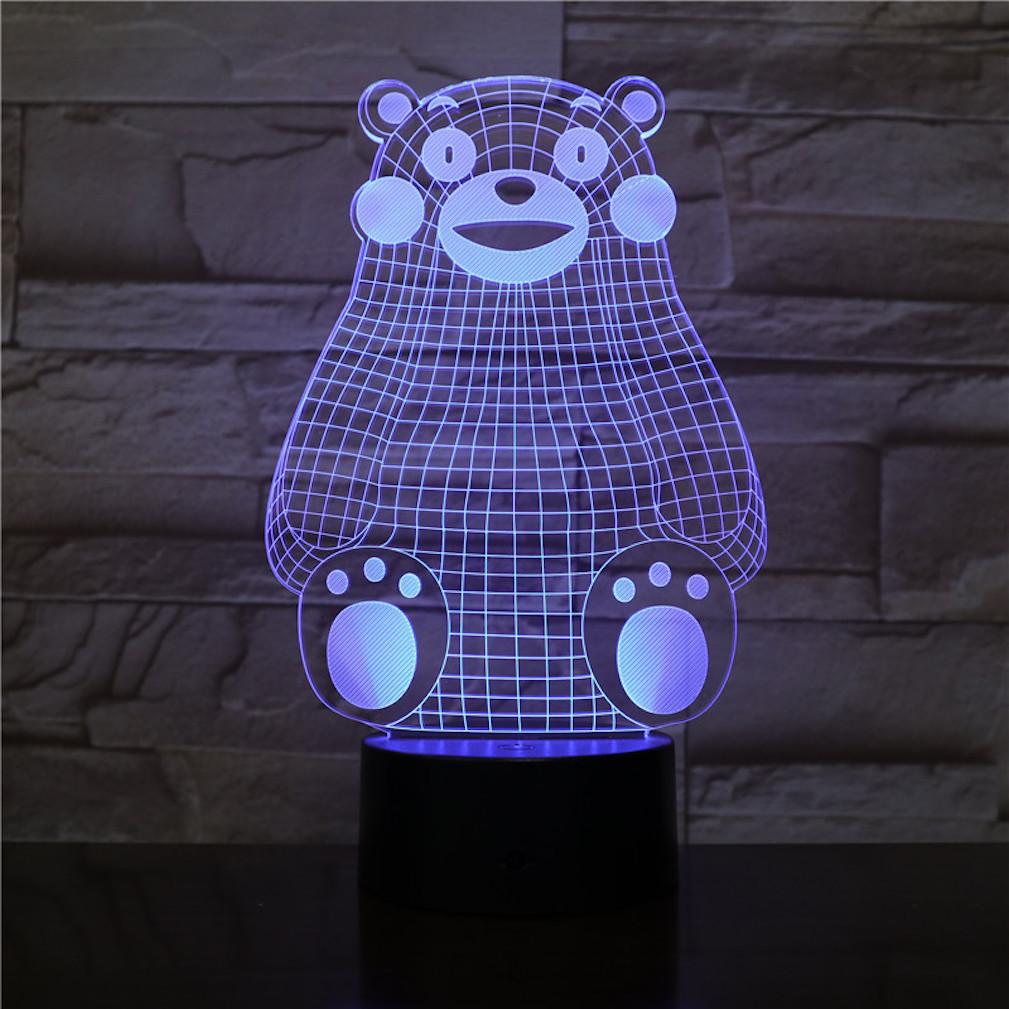 Lâmpada De Ilusão Led 3D Com Luz Noturna Kumamotos Bear Com Cores