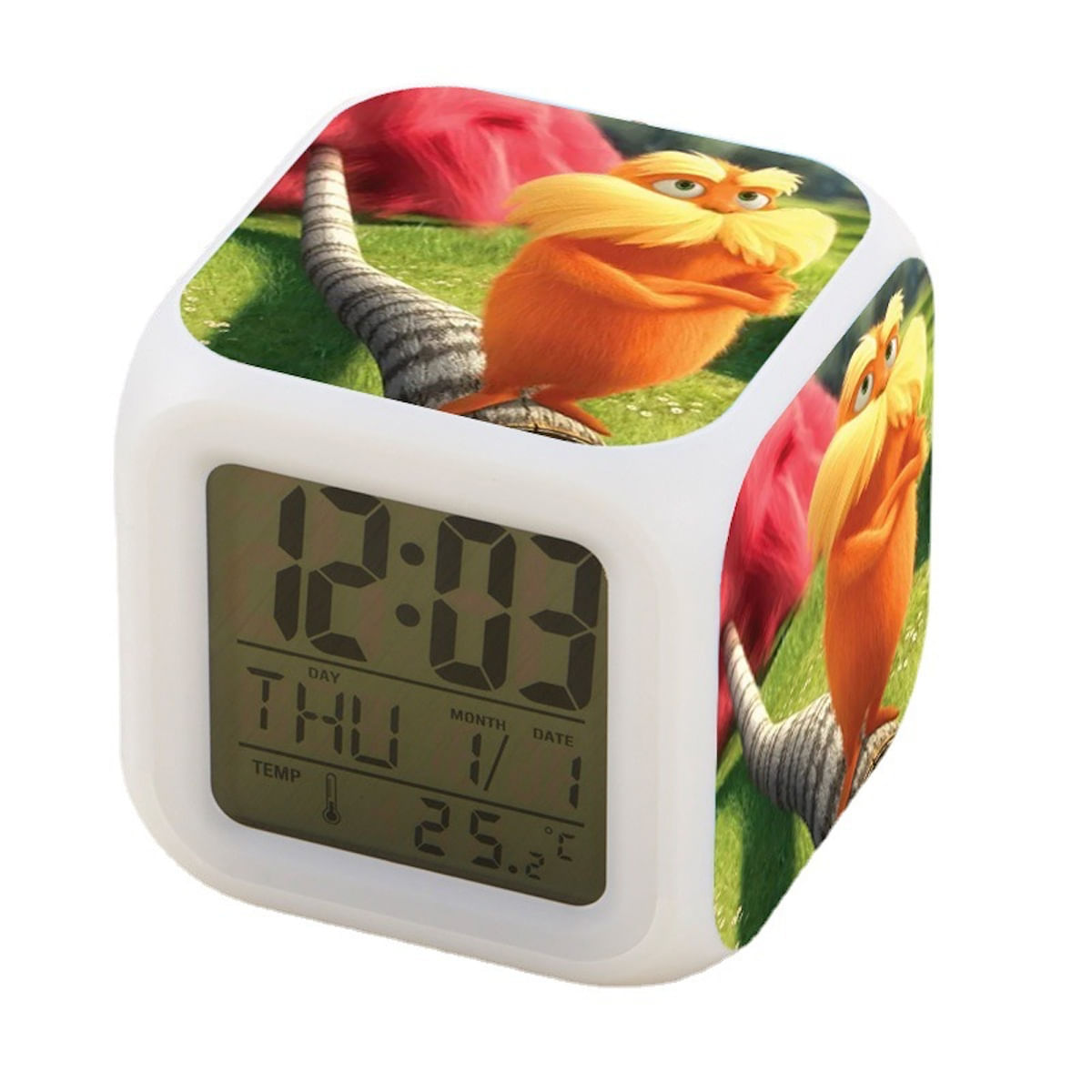 Despertador Digital Led Loraxs Square 8x8x8cm Para Crianças