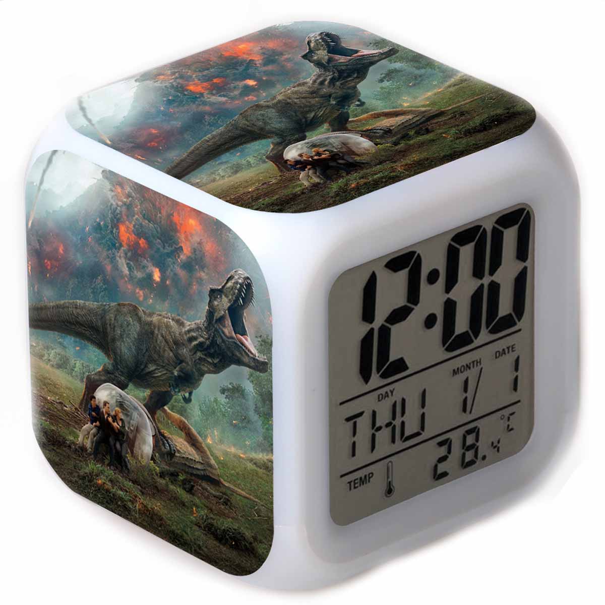 Despertador Jurassics Square Led Digital Com Despertador De 8 Cm