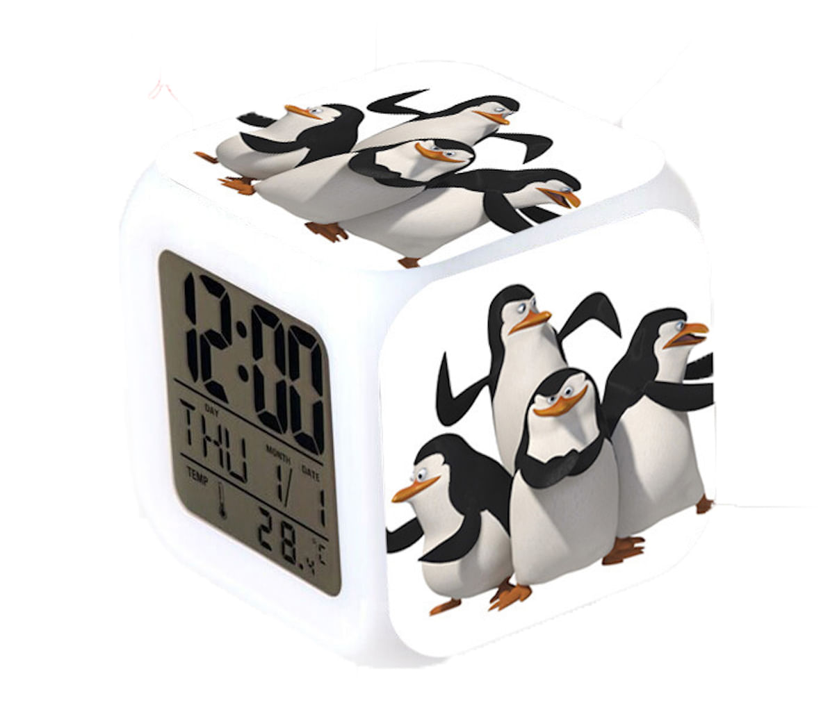Termômetro Glowing Cube Alarm Clock Penguins Of Madagascar