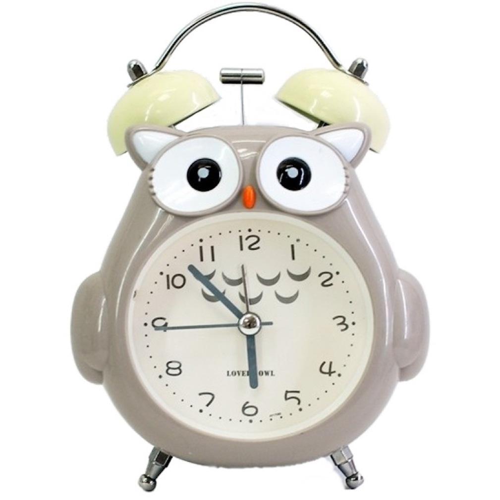 Despertador Cartoon Owl Mute Dual Bell Metal Grey 11x15cm