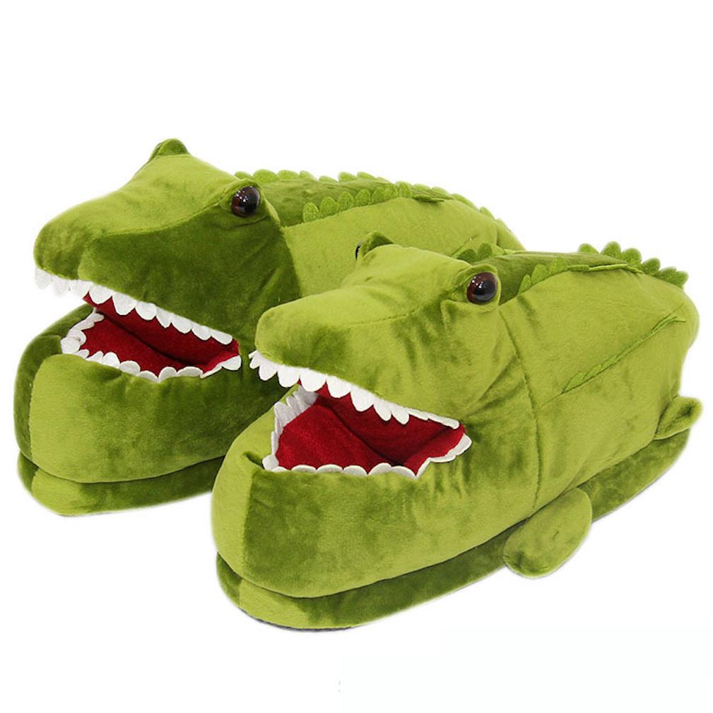 Chinelos Crocodilo Green Dinosaur Anime Plush Home Cotton
