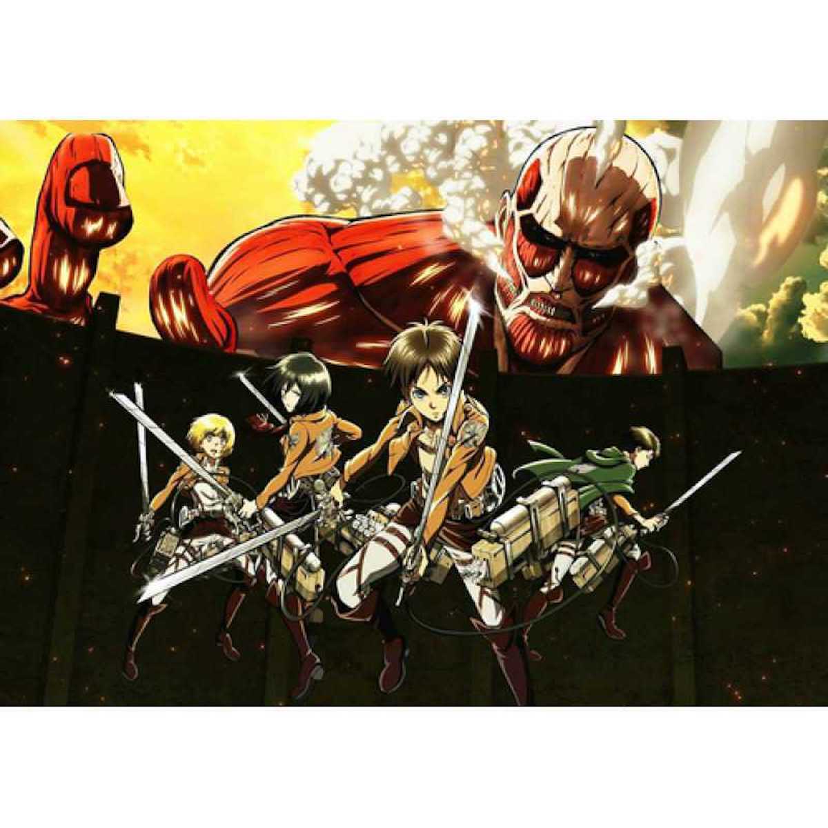 Pôster Attacks On Titans Eren Mikasa Levi Retro Anime 50x70cm