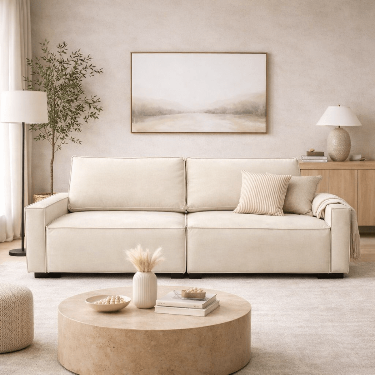 Sofá 3 Lugares Recepção Moderno 2 Metros Sala Contemporâneo Linho