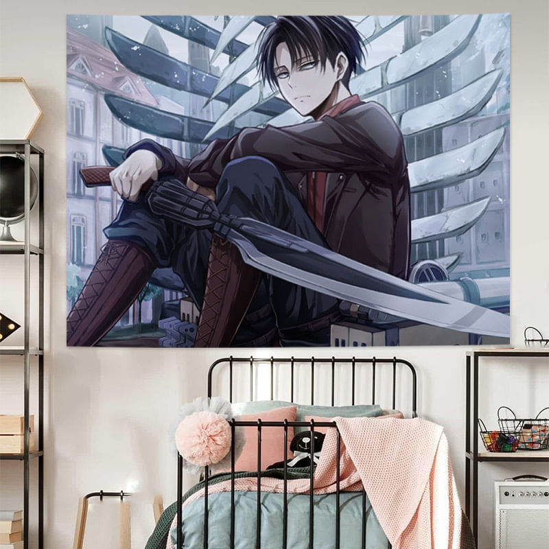 Tapeçaria Para Pendurar Na Parede Attack On Titan Levi Ackerman 150x130cm