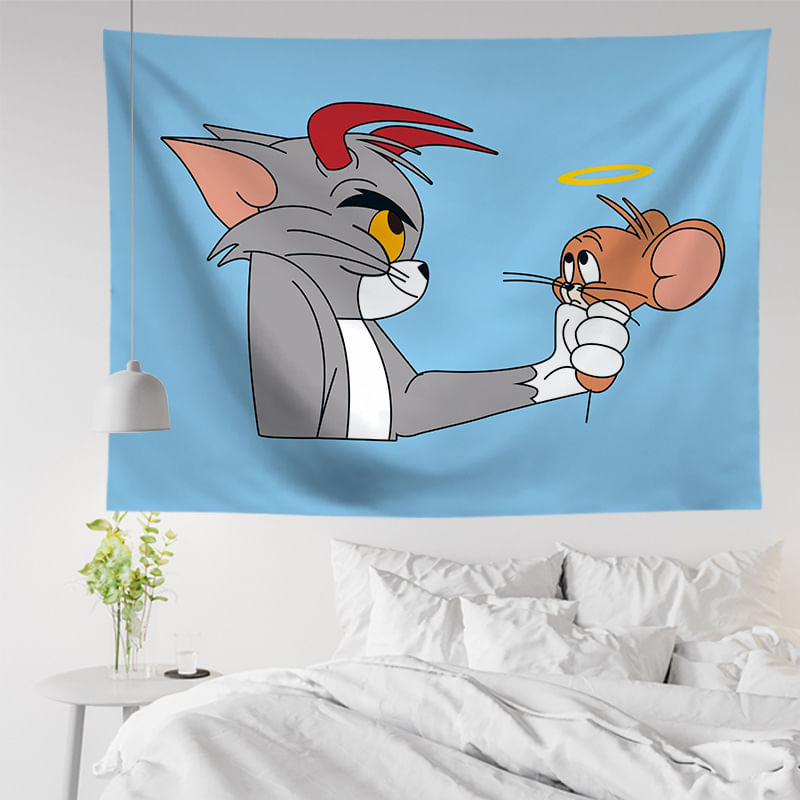Tapeçaria Para Decoração De Parede Art Tom And Jerry 130x150cm