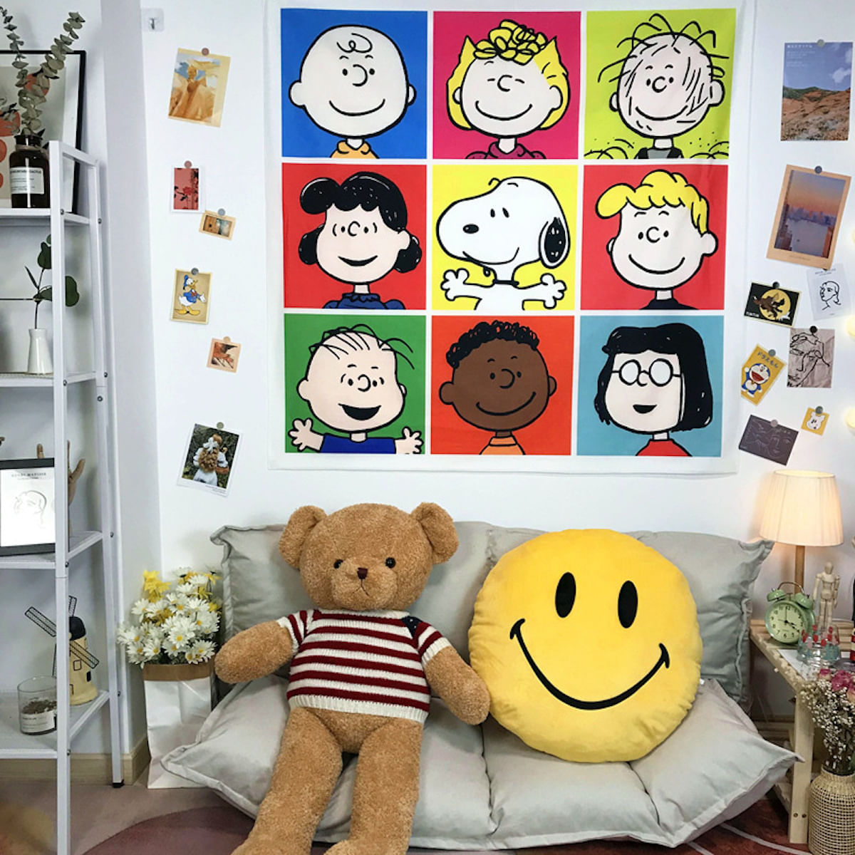 Tapeçaria Snoopy Anime Com Design De Mangá 130 X 130 Cm Com Luz De Corda