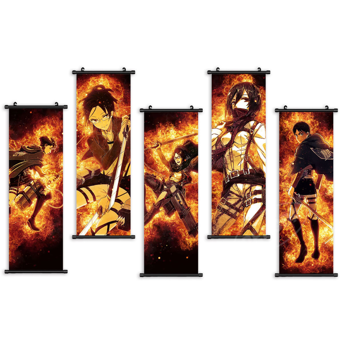 Pôster De Decoração De Parede De 5 Painéis Attack On Titan Mikasa Levi