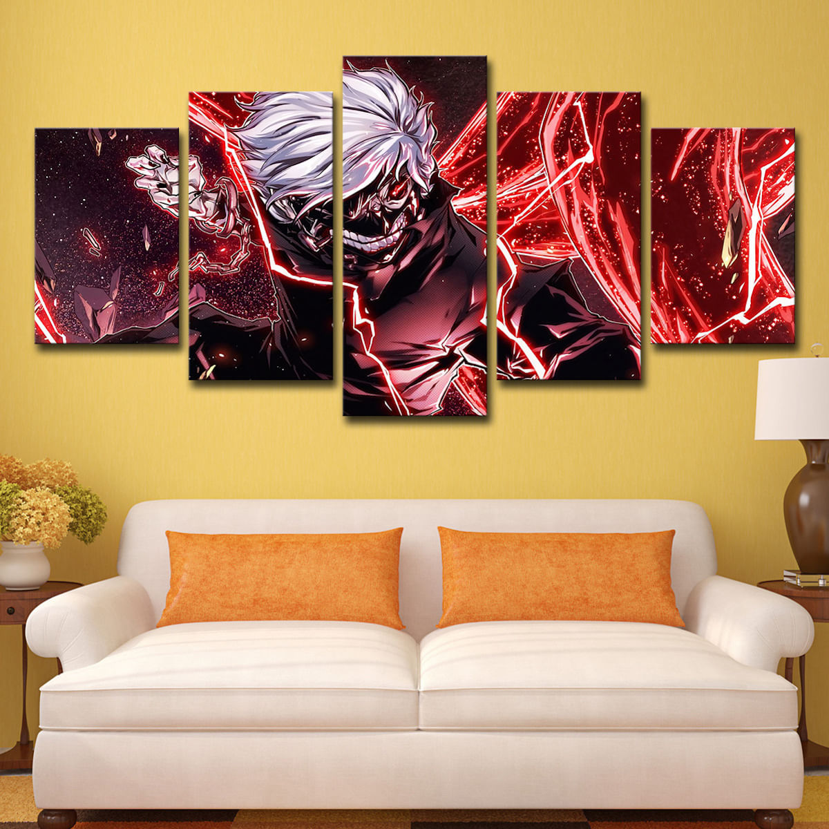 Arte De Parede Em Tela Com 5 Painéis Tokyo Ghoul Kaneki Ken Anime