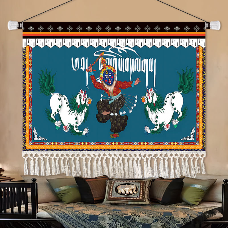 Tapeçaria, Máscara De Ópera Tibetana, Microtecido De Parede 65x45cm