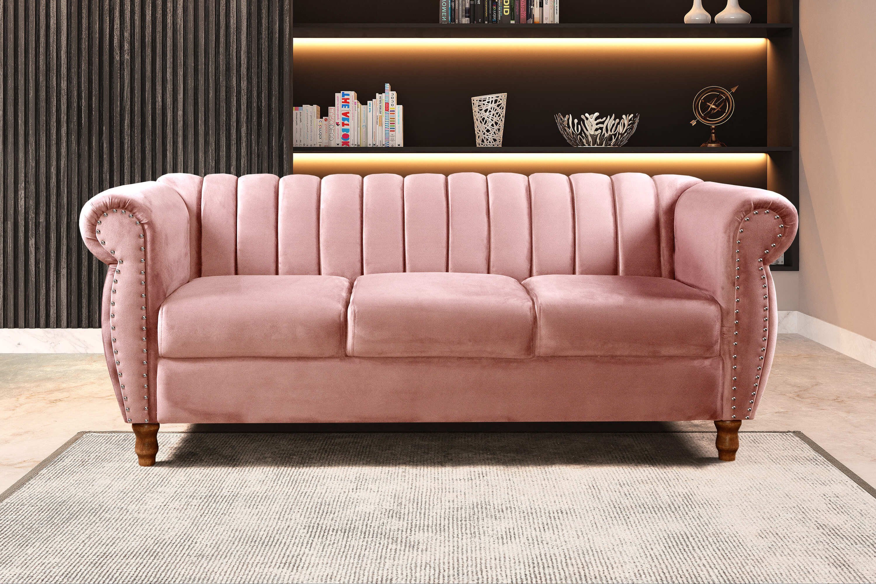 Sofá Chesterfield Realeza 3 Lugares Decoração Retrô Rose