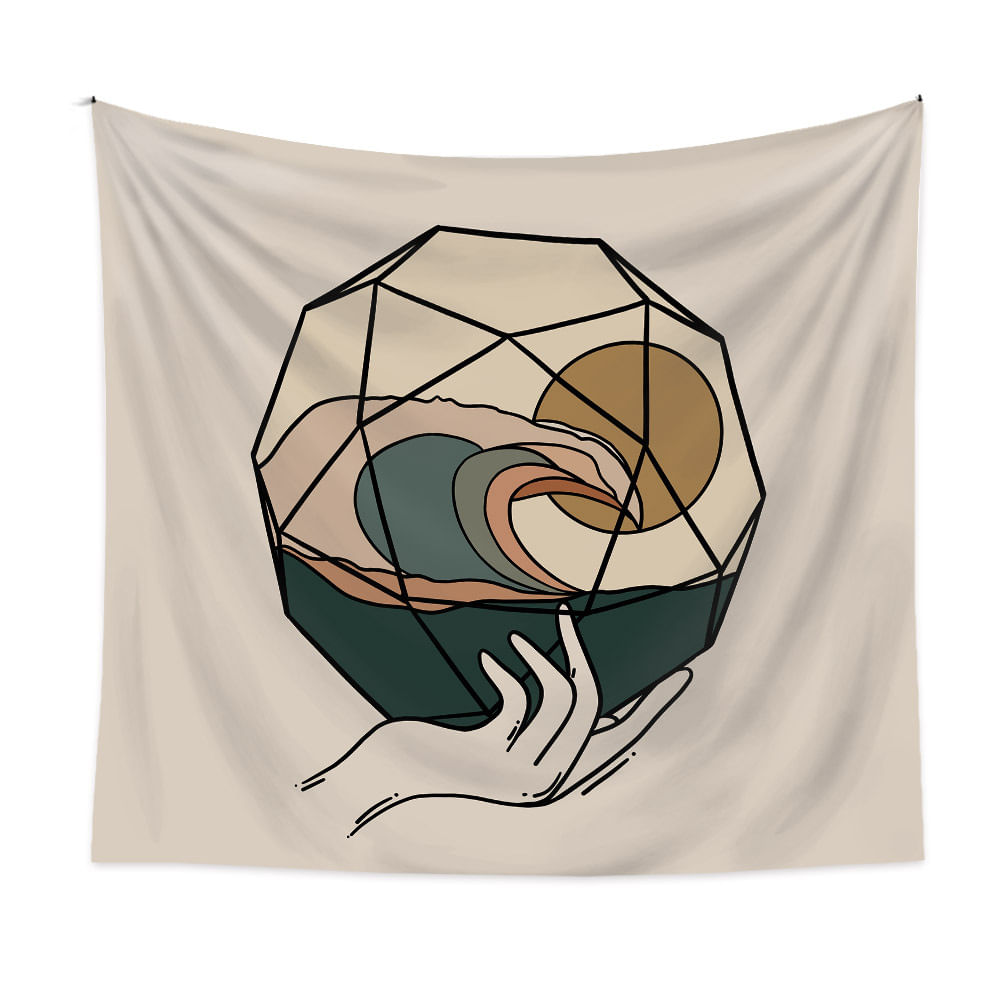 Tapeçaria Ocean On Hand Wall Aesthetic 150x130cm, Microtecido