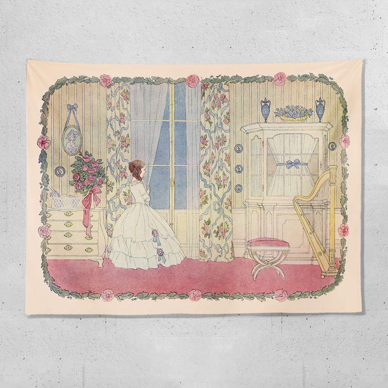 Tapeçaria De Parede Retro Fairy Tale Princess Bedroom 100x70cm