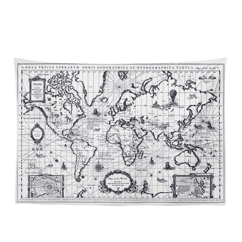 Microtecido Para Pendurar Na Parede Tapeçaria World Map 100x75cm