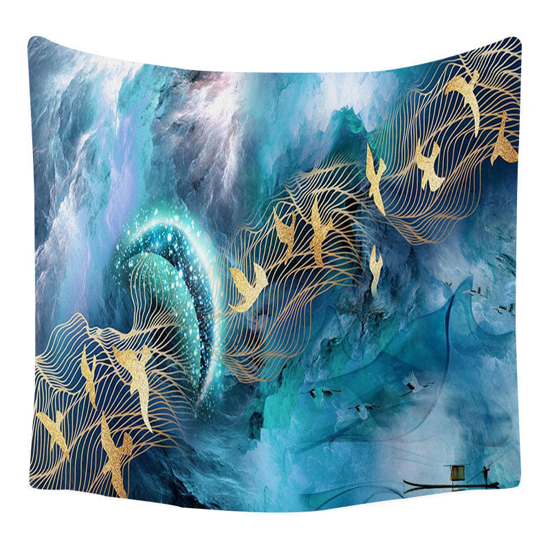 Tapeçaria Crane Landscape Wall 150x150cm De Fibra De Microtecido