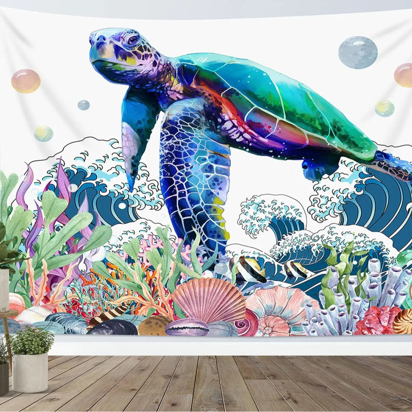 Tapeçaria Sea Turtle Marine Life 280x150cm De Fibra De Poliéster