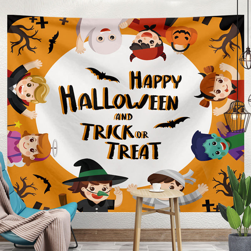 Tapeçaria De Parede Happy Halloween Trick Or Treat 150x130cm