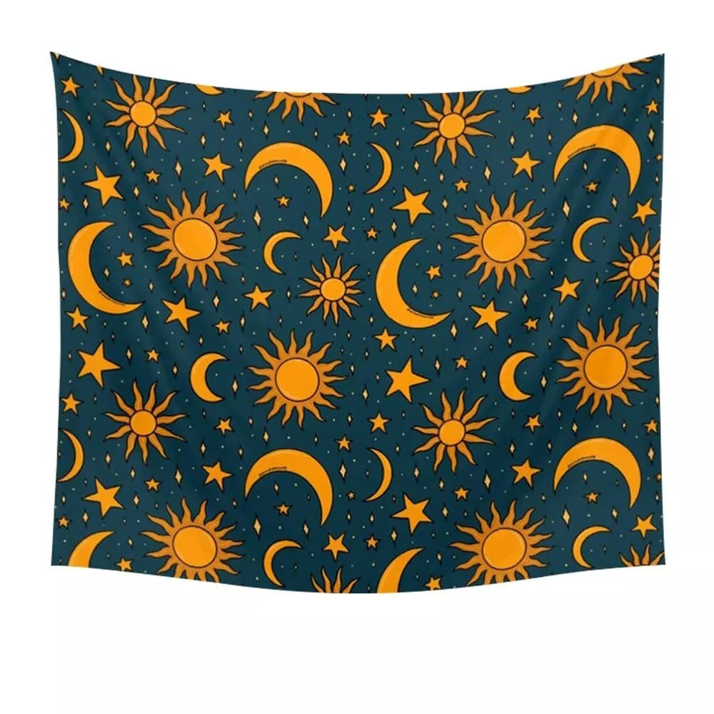 Tapeçaria Sol E Lua Estética De Sala De Parede 280x150cm Poliéster