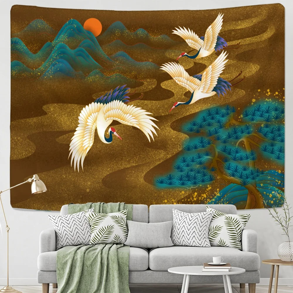 Tapeçaria De Parede Crane Sunset Poliéster Fiber 150x100cm