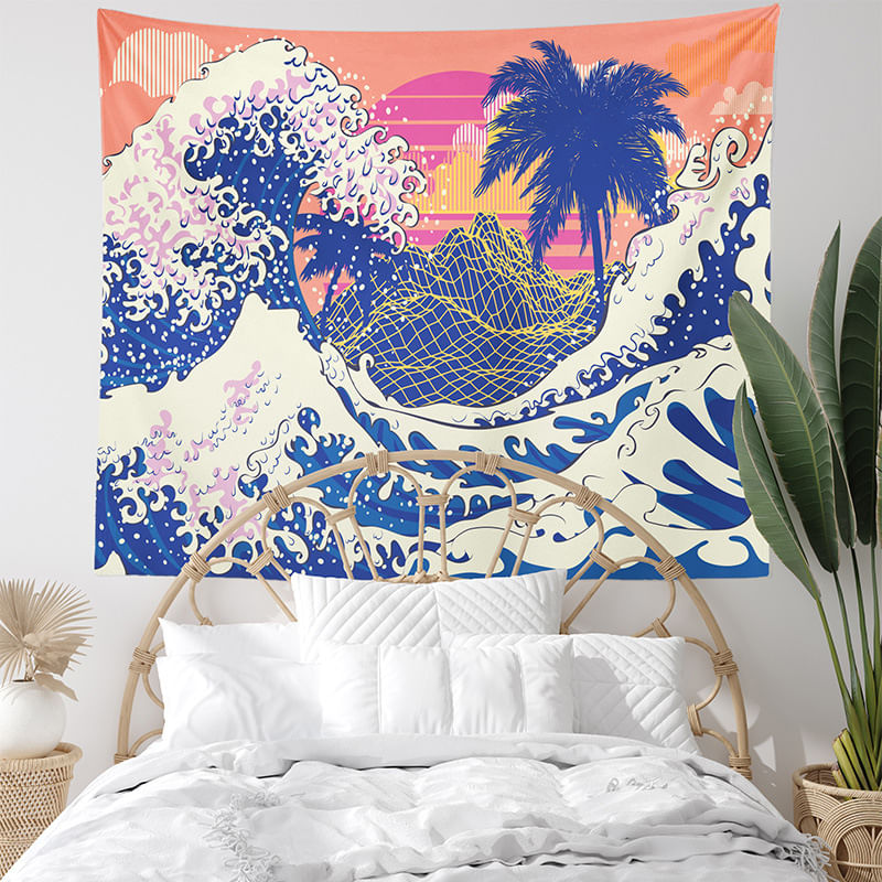 Tapeçaria, Paisagem, Parede De Coqueiro, 150x100cm, Microtecido