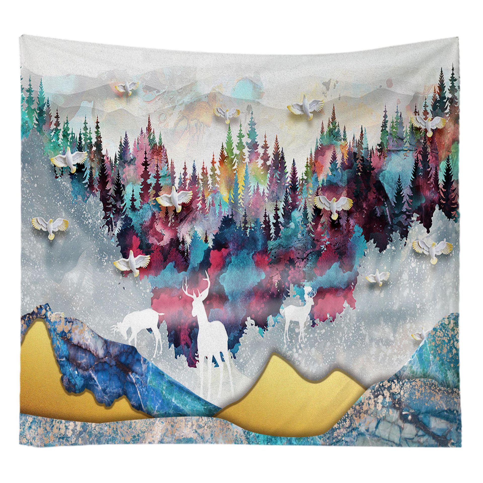 Tapeçaria Starry Sky Luminous Deer Room Wall 150x130cm Em Microtecido