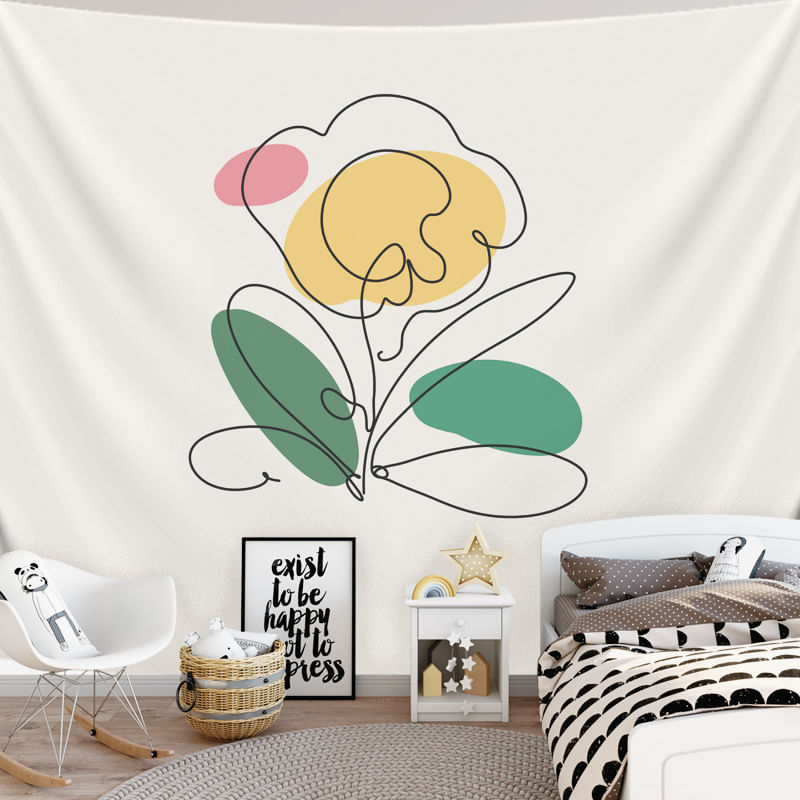 Microtecido Tapestry Line Flowers Wall Aesthetic 130x100cm