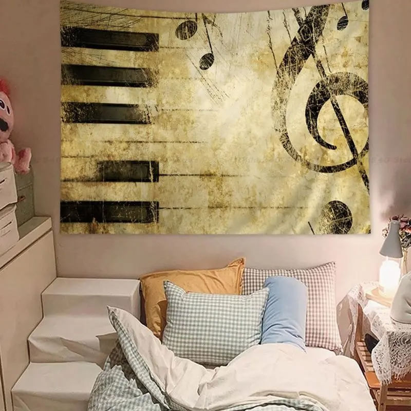 Tapeçaria Preto E Branco Piano Key Room 280x150cm Poliéster