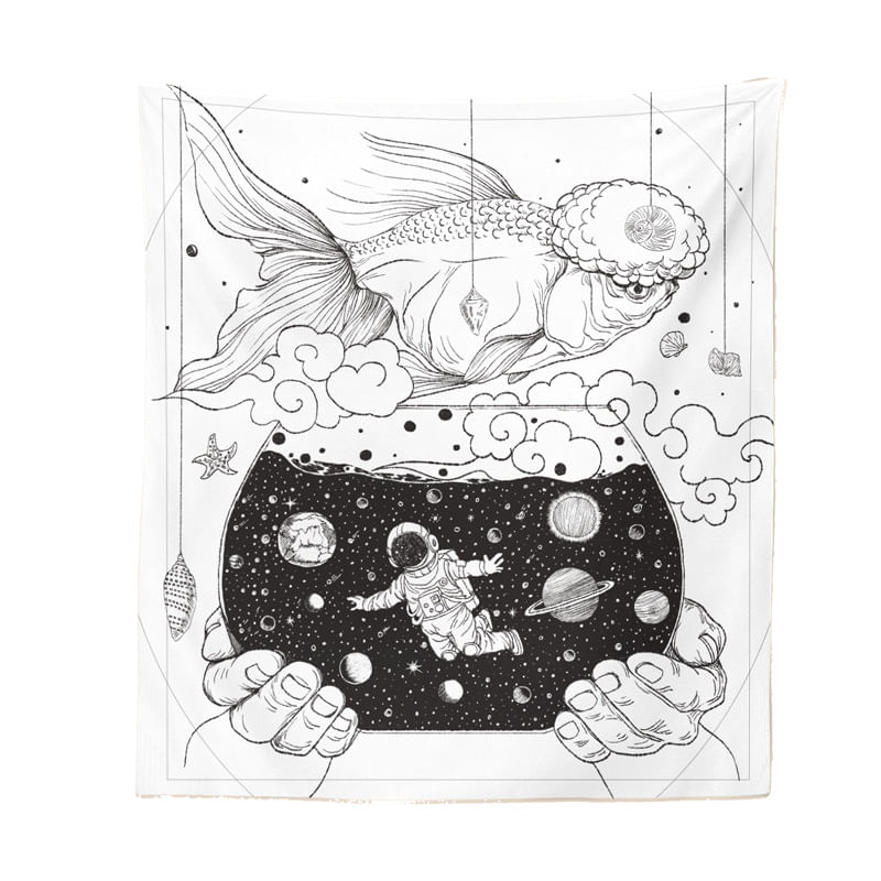 Tapeçaria De Parede Preto E Branco Big Goldfish 150x100cm
