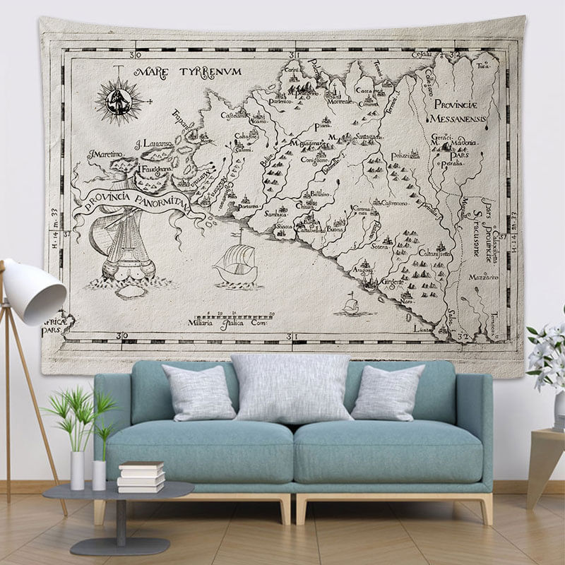 Tapeçaria Nautical World Map Wall Microfabric 150x150cm