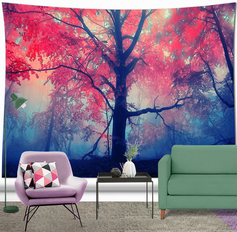 Tapeçaria World Maple Leaf Tree Wall 180x150cm Em Microtecido