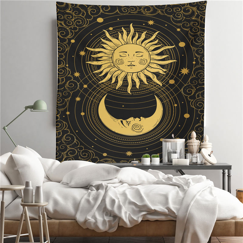 Tapeçaria Sol E Lua, Estética De Sala De Parede, 150x100cm, Microtecido