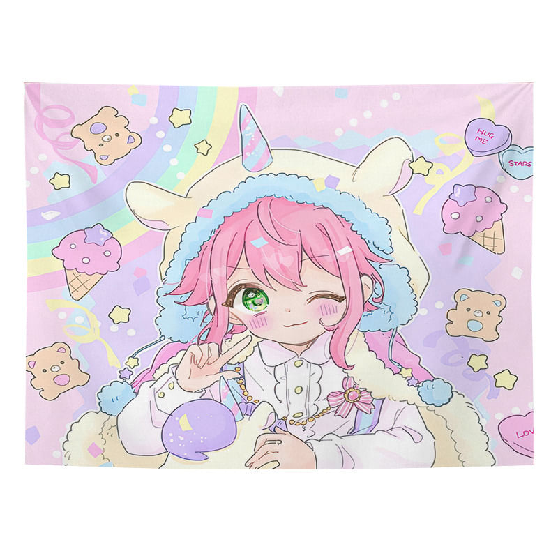 Tapeçaria Girly Ice Cream Room Aesthetic 150x130cm, Microtecido