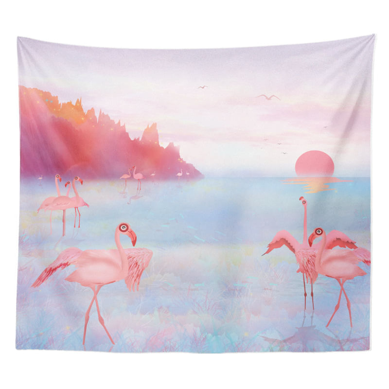 Tapeçaria Flamingo Seaside Sunset Wall 150x100cm Em Microtecido