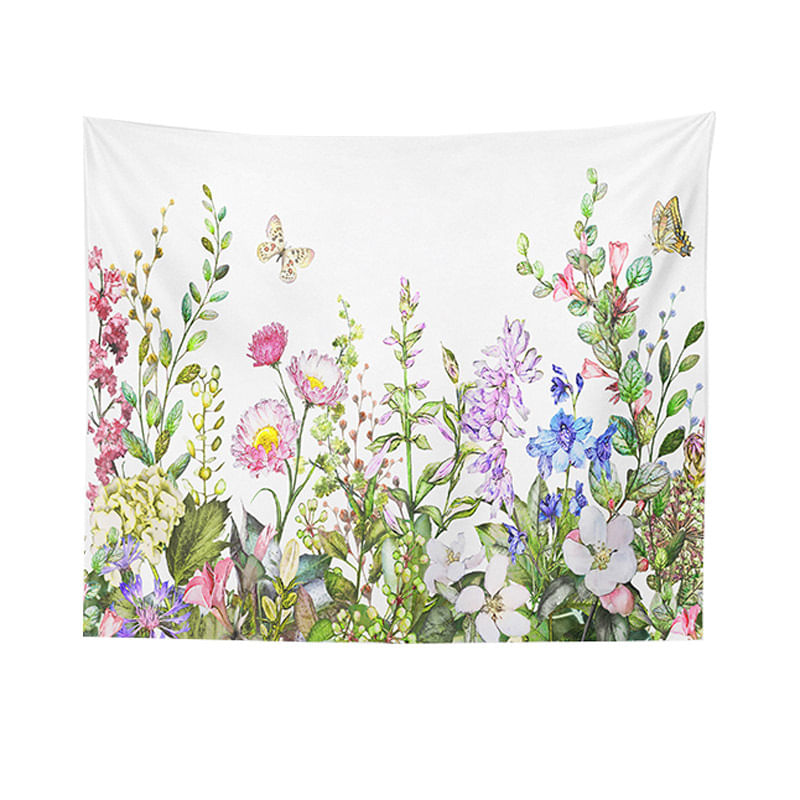 Tapeçaria De Parede, Flores, Folhas, Borboleta, 150x100cm, Microtecido