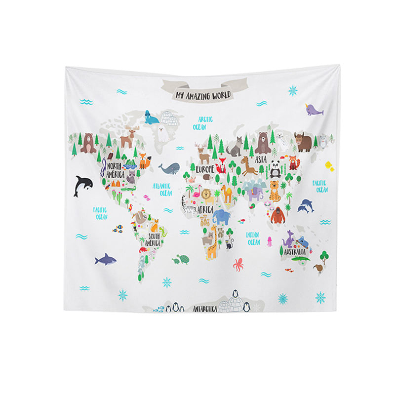 Microtecido Para Pendurar Na Parede Tapeçaria World Map 150x100cm