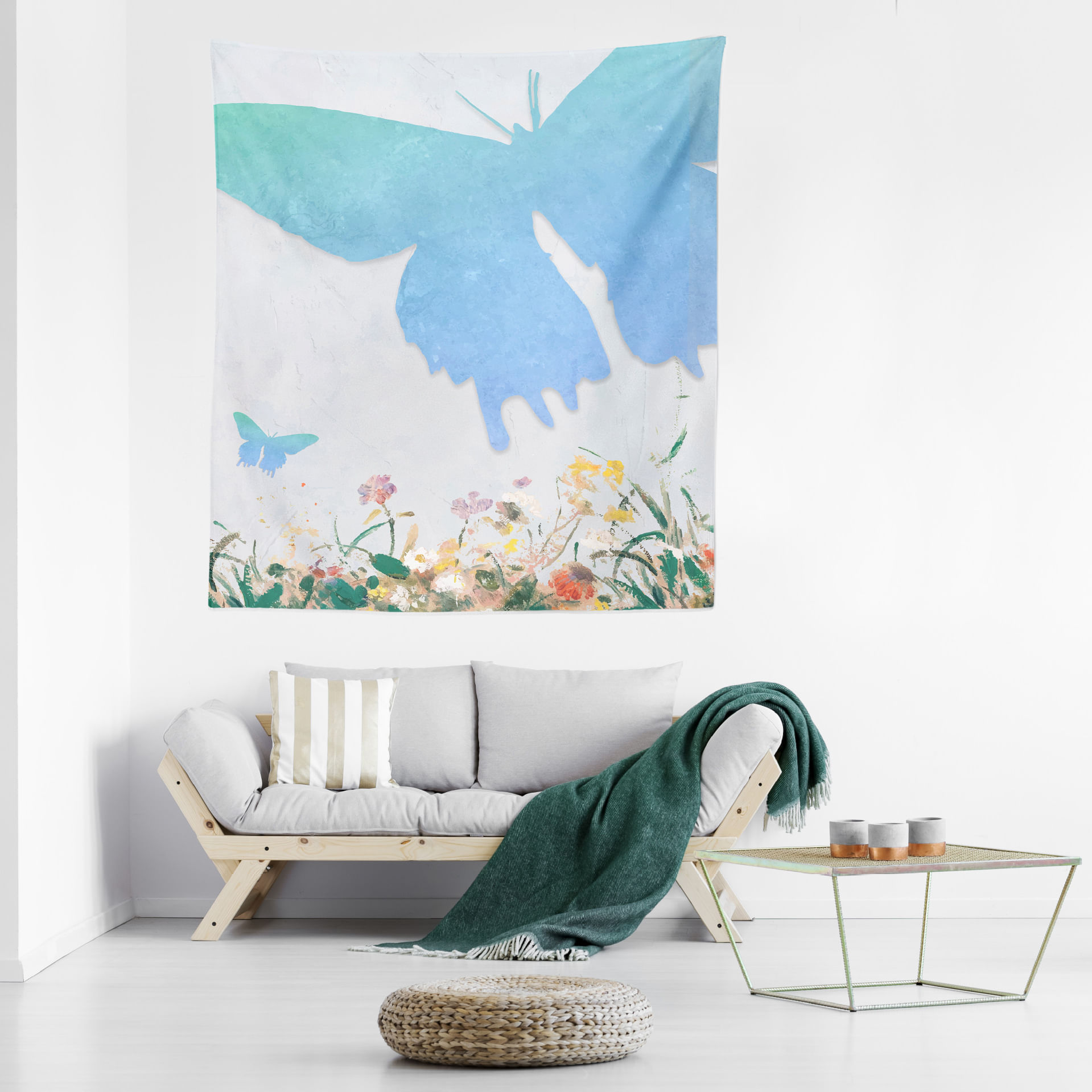 Tapeçaria, Borboleta Azul, Microtecido De Parede, 150x100cm, Quarto