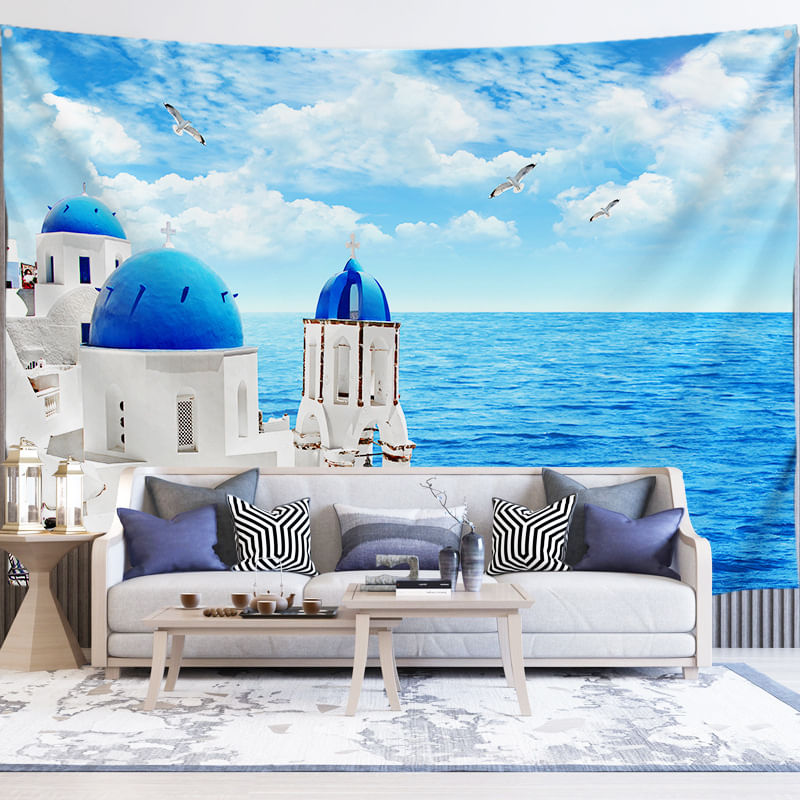 Tapeçaria Ocean Castle Wall Aesthetic 130x100cm Em Microtecido