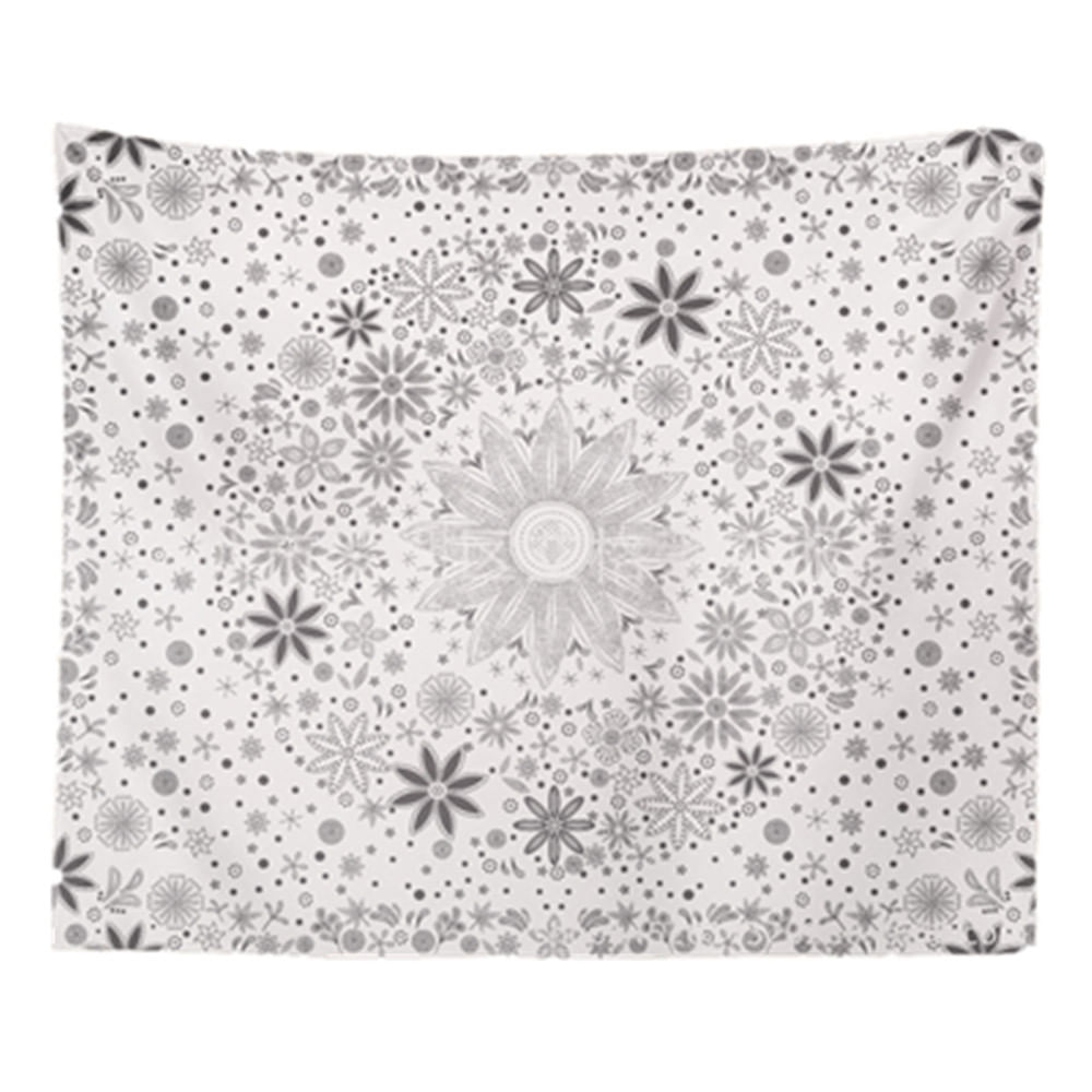 Tapeçaria Em Preto E Branco, Circular Floral, 150x100cm, Microtecido