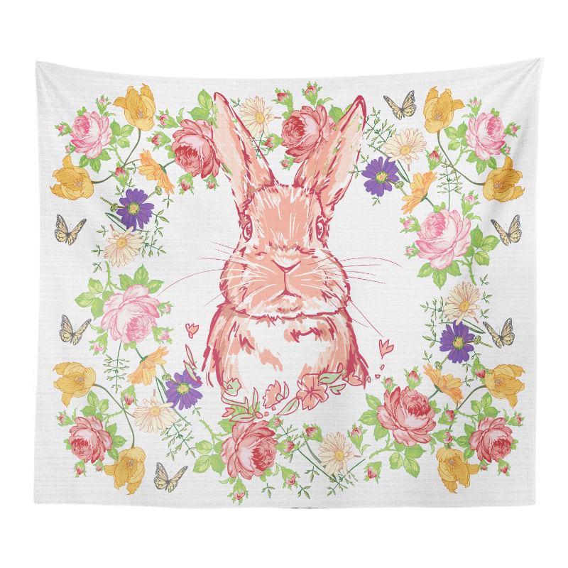 Tapeçaria Plant Flower Rabbit Wall 150x100cm Microtecido